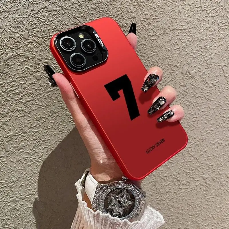 Chinese Style Lucky Number 7 Red Case for iPhone 15 14 13 Pro Max Back Phone Cover for 12 11 Pro Plus 8 7 X XS Acrylic Cover