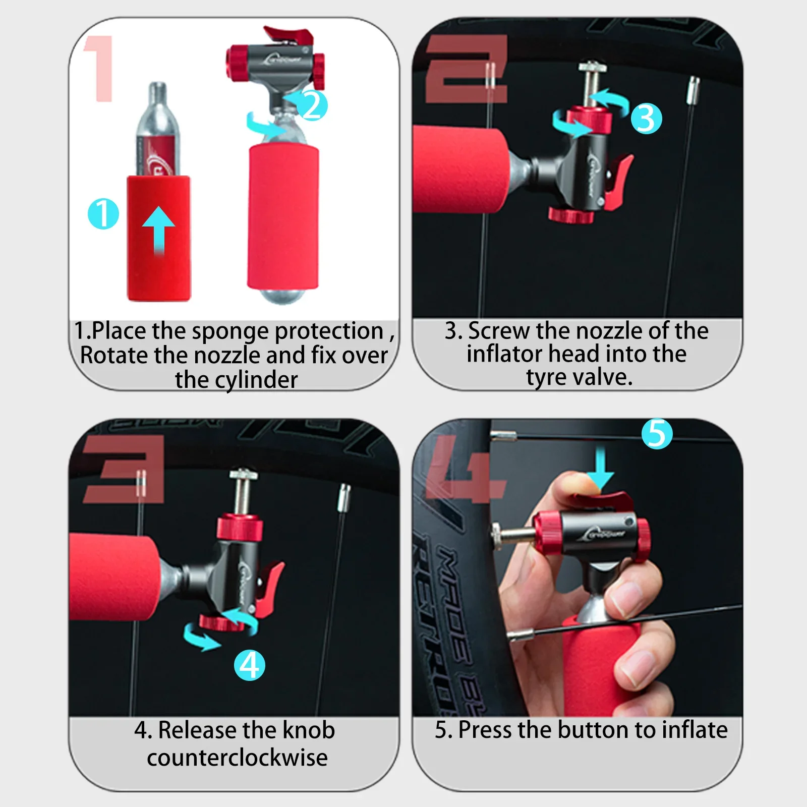 Tirepower Portable Bicycle Mini CO2 Pump Tire Inflator For Schrader Presta Adapter MTB Road Bike Aluminum Alloy Automatic Pump