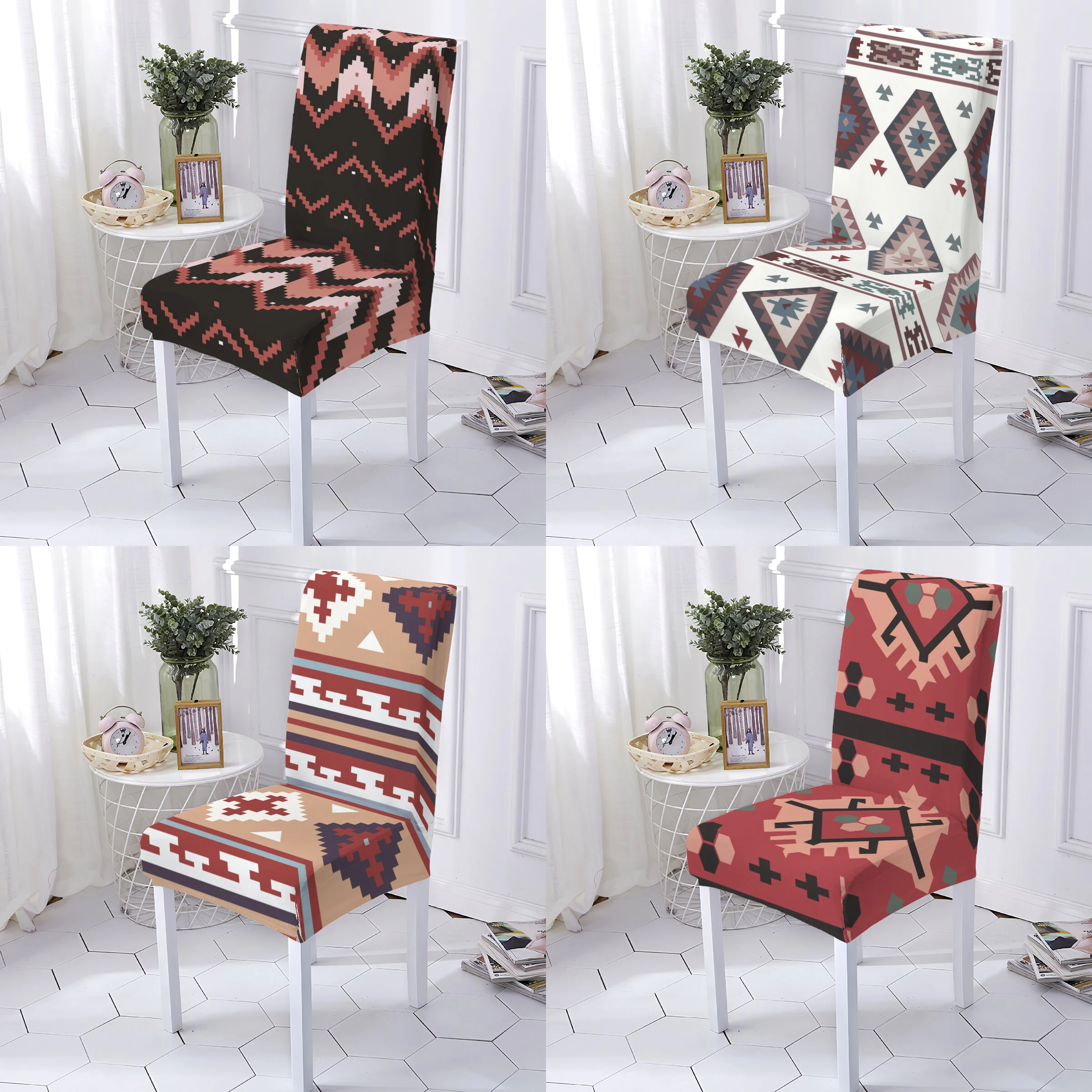 

Geometry Polygon Style Chair Cover Spandex Elastic Chair Slipcover Lattice Pattern Chairs Covers Living Room Slipcover Removable