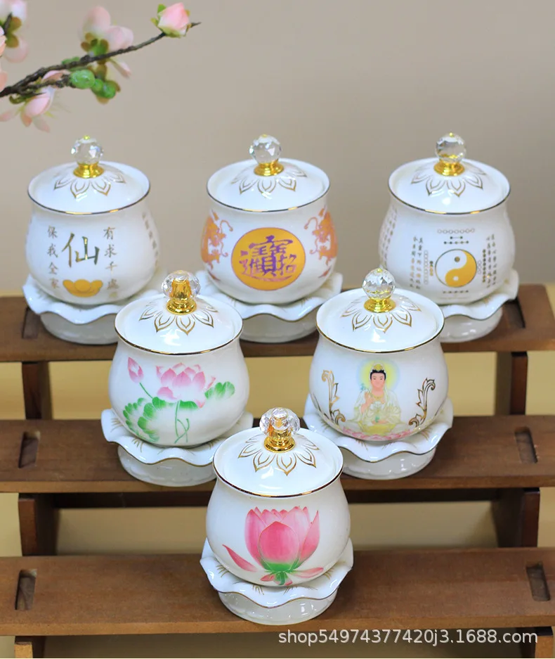 Cz ceramic offering cup for home use - offering cup for guanyin, holy water cup  lotus water purification