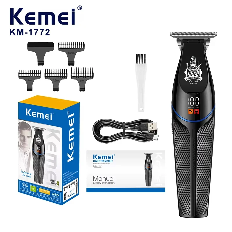 Kemei KM-1772 7000 دورة في الدقيقة مشابك الشعر المهنية الشعر المتقلب الكهربائية اللاسلكية قابلة للشحن الرجال آلة قطع الشعر