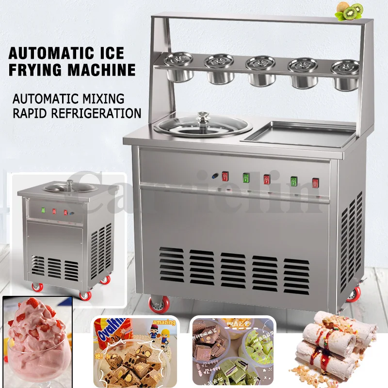 Fried Ice Cream Machine Commercial Full Automatic Fry Flat Thick Cut Ice Cream roll Maker Pan Yogurt Frying