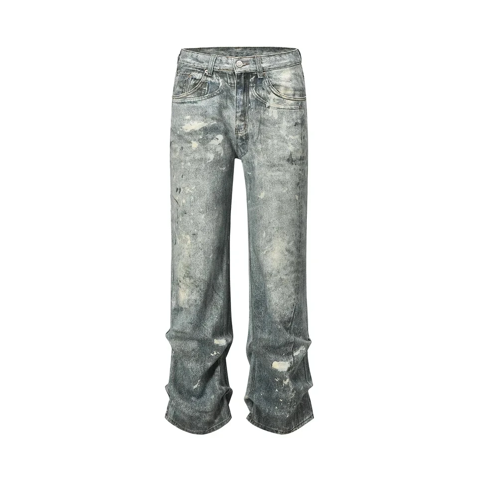 2025 Autumn New Washed Vintage Ripped Loose Wide Leg Jeans Digital Print Trendy Fashion Casual Trousers