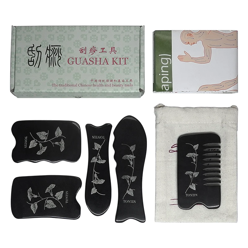 トンチン-天然バッファローホグアシャ治療用マッサージツールセット,首と顔用,しわを取り除く,ホグアシャ用