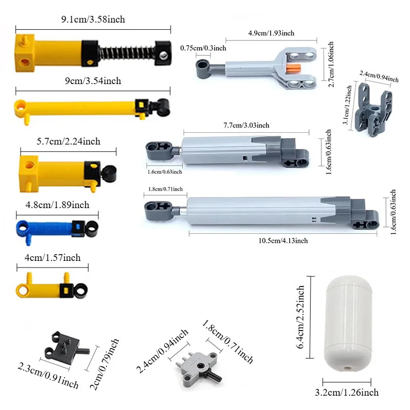 32 stks/set MOC Pneumatische Kit Luchtpomp Cilinder Zuiger Slang Schakelaar Luchttank Barometer Compatibel met Legoeds DIY Technische Modellen