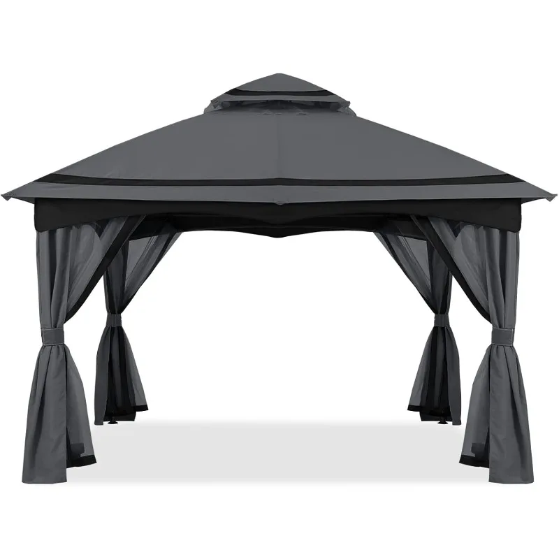 Gazebo para patio al aire libre de 10x10 pies con mosquitera para patio trasero, jardín, gris oscuro, bien diseñado, adecuado para múltiples ocasiones