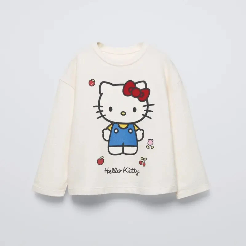 

Cute TShirt Kids Spring Costume Cartoon Cat Printing Tees Long Sleeve Crewneck Tops For Girls Thin Cotton All-match Base Shirt