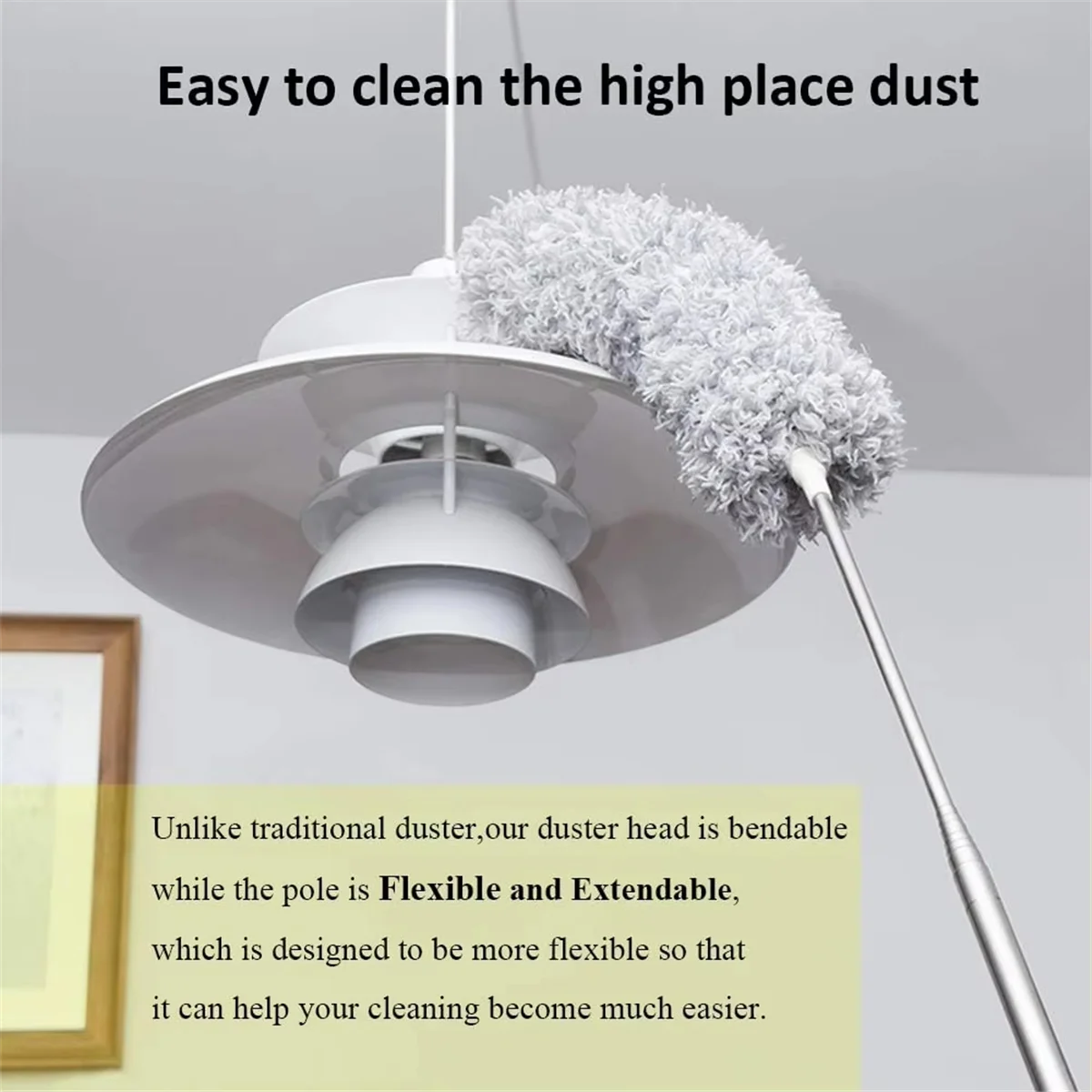 2025+ Microfiber Feathers Duster Extendable Duster with Extra Long Pole Bendable Head Long Handle Dusters for CleCeilinganing