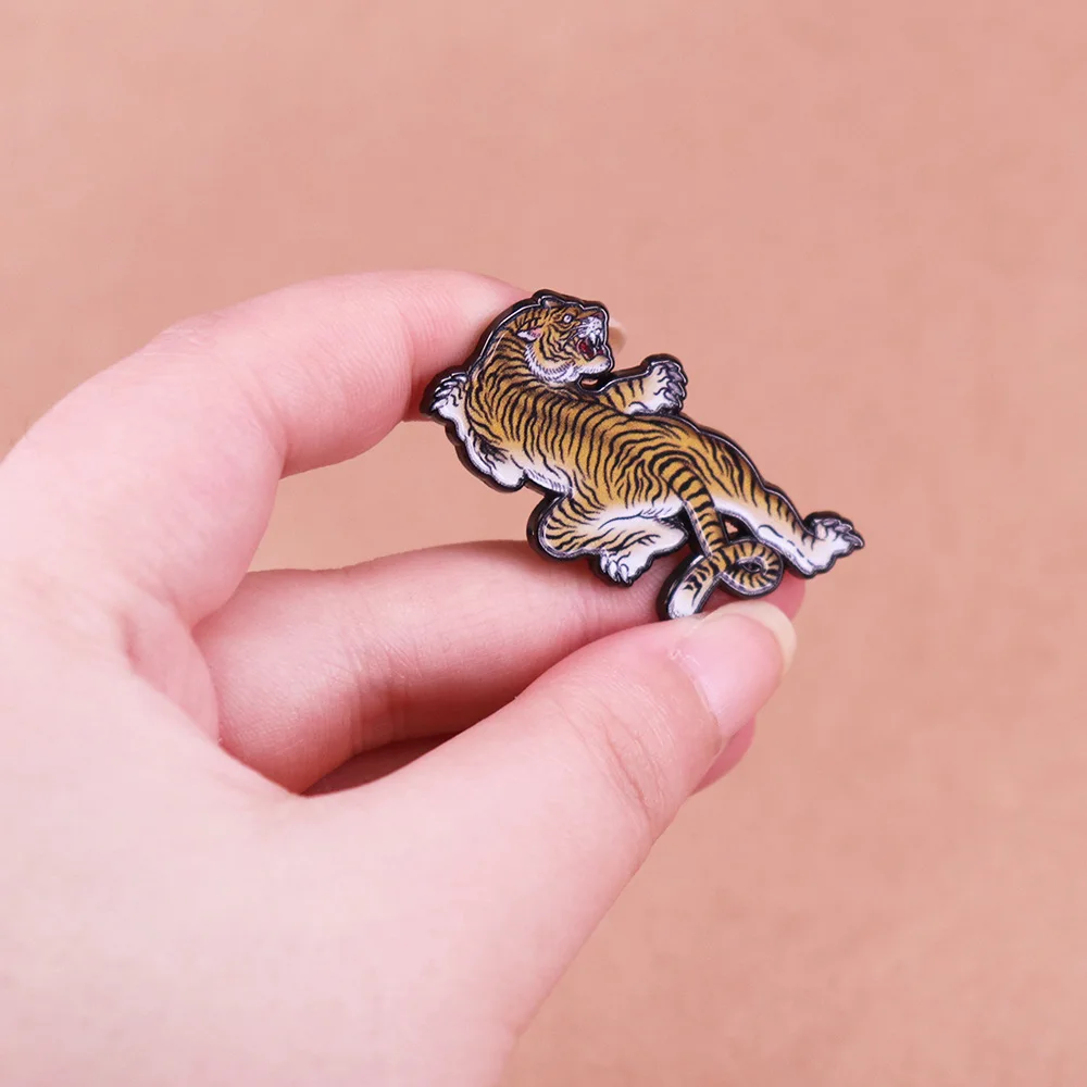 Chinese Zodiac Tiger Enamel Pin Fashion Wild Animal Brooch for Jacket Lapel Badge Jewelry Gift view 3