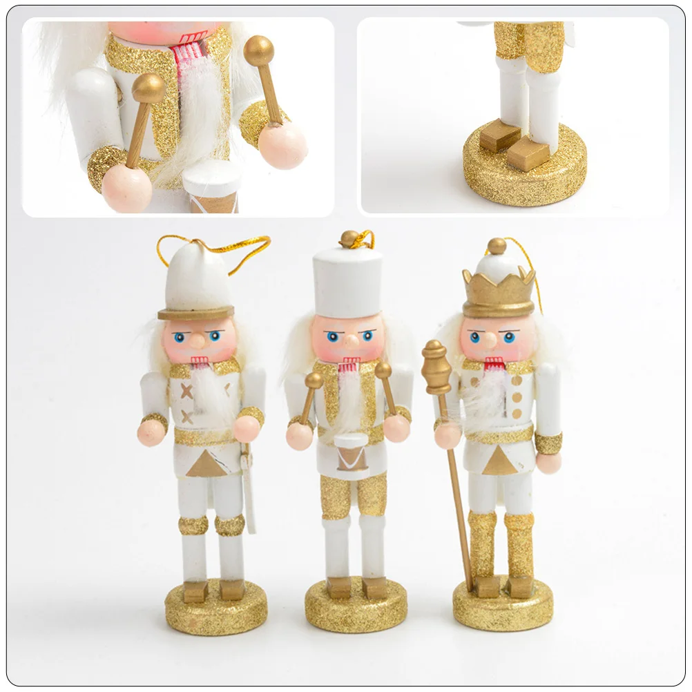 

3pcs Wooden Nutcracker Crafts Xmas Decor Hanging Ornament Desktop Christmas Gift Wood Puppet Nutcracker Decoration