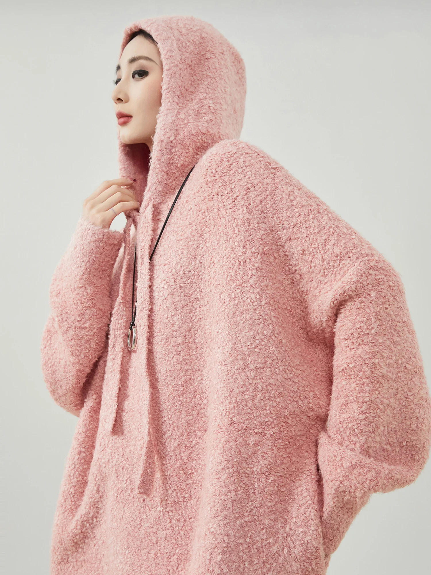 

Pink Dopane Oversize Hoodie Women's Loose Casual Top Circle Furry Pullover Sweatirt Lazy Sle Polyester Fabric