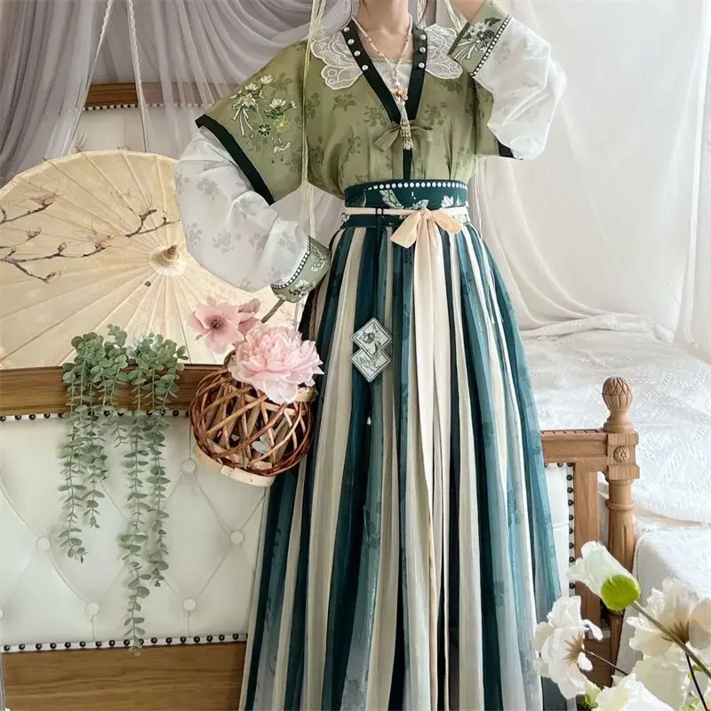 

Chinese Hanfu Dress Women Cosplay Costume Party Outfit Ancient Traditional Vintage Tang Dynasty Summer Green Yellow Hanfu Suits