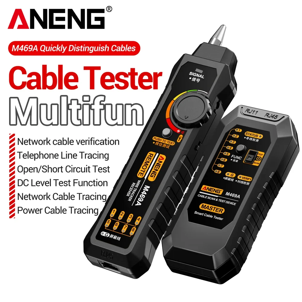 Network Cable Tester ANENG Networking Analyzer M469A RJ45 RJ11 Telephone Line Network Wire Detector Tracker Measure Cables Tool