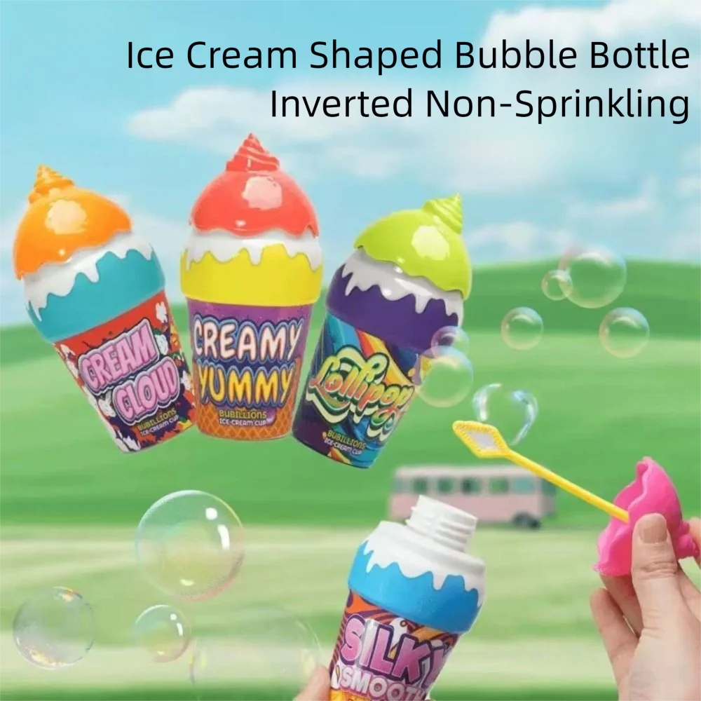 Juguetes para soplar burbujas para niños con forma de helado, botella de burbujas portátil de 30ML, invertida sin derrames de agua de burbujas líquida
