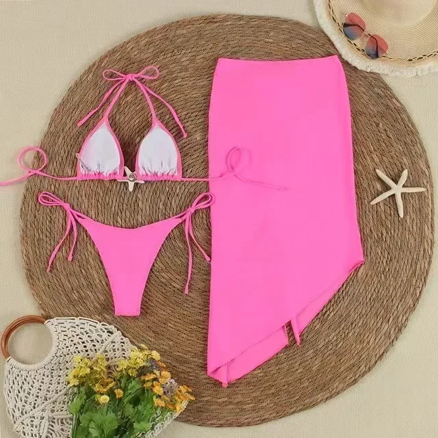 With Cover Up Metal Star Bandeau Bikini Women Swimwear Female Swimsuit Three-pieces Bikini Set Bather Bathing Suit Swim