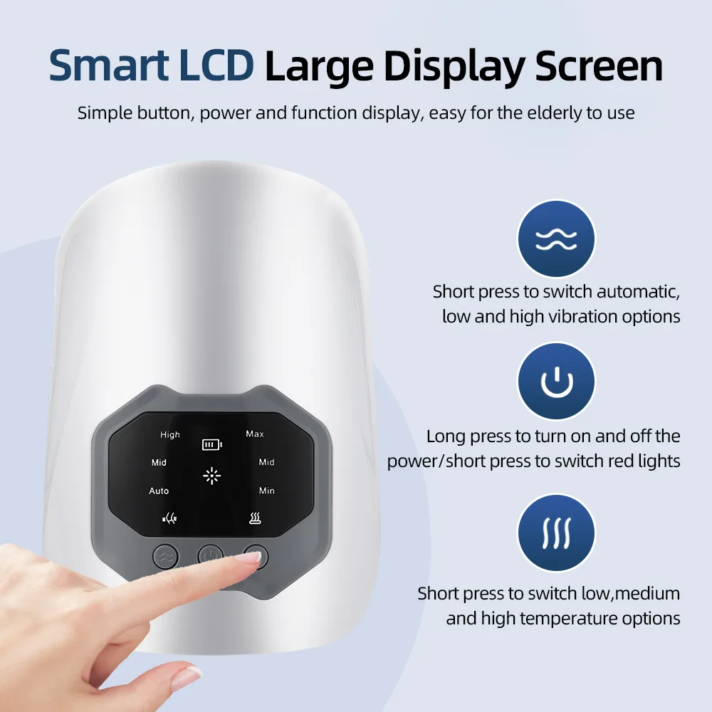 Massaggiatore per ginocchio a luce rossa senza fili con schermo LCD Strumento di massaggio intelligente portatile con riscaldamento e vibrazione regolabili per alleviare il dolore