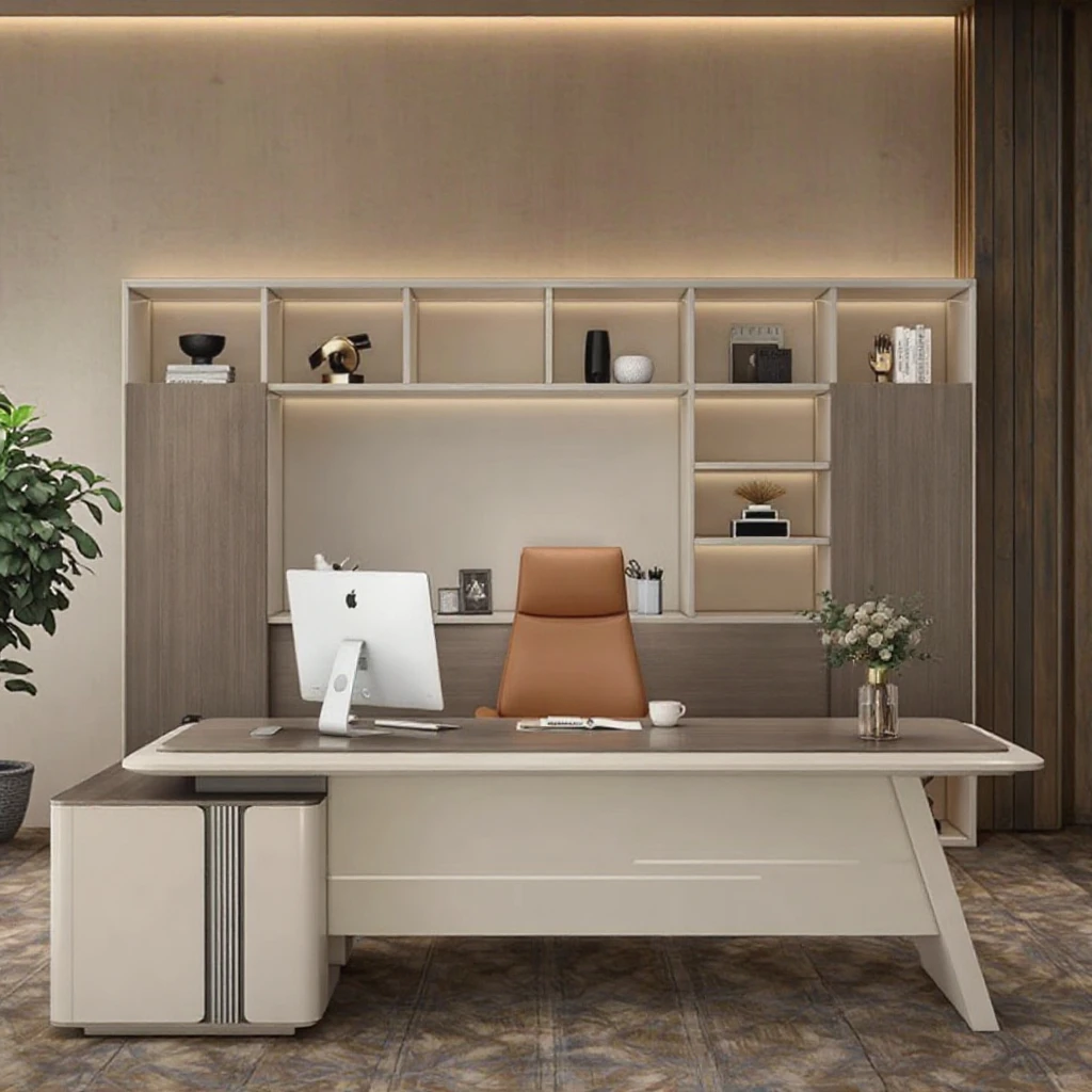 

Boss's Modern Simple Luxury Office Desks And Chairs Set For Workstation President Wooden Furniture