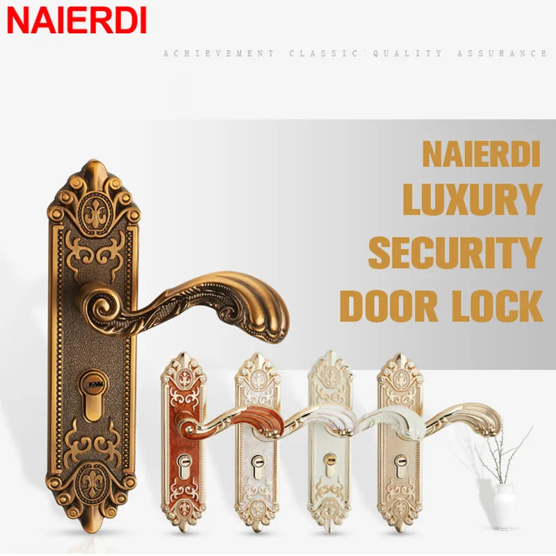 NAIERDI Fashion European Room Door Lock Anti-Theft Gate Locks Luxurious Door Handle for Home Bedroom Wood Door Furniture