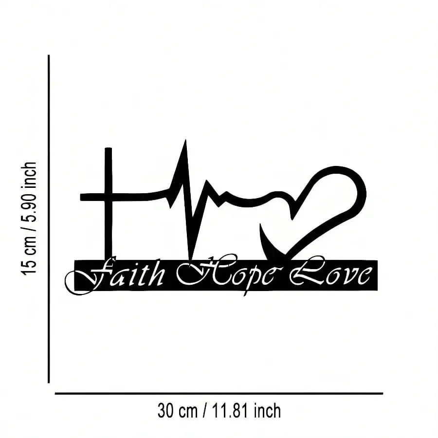 Pretty Faith Hope Love Metal Wall Art, Elegant Cross Heartbeat Heart Iron Wall Hanging for Home Entryway Wall Decor