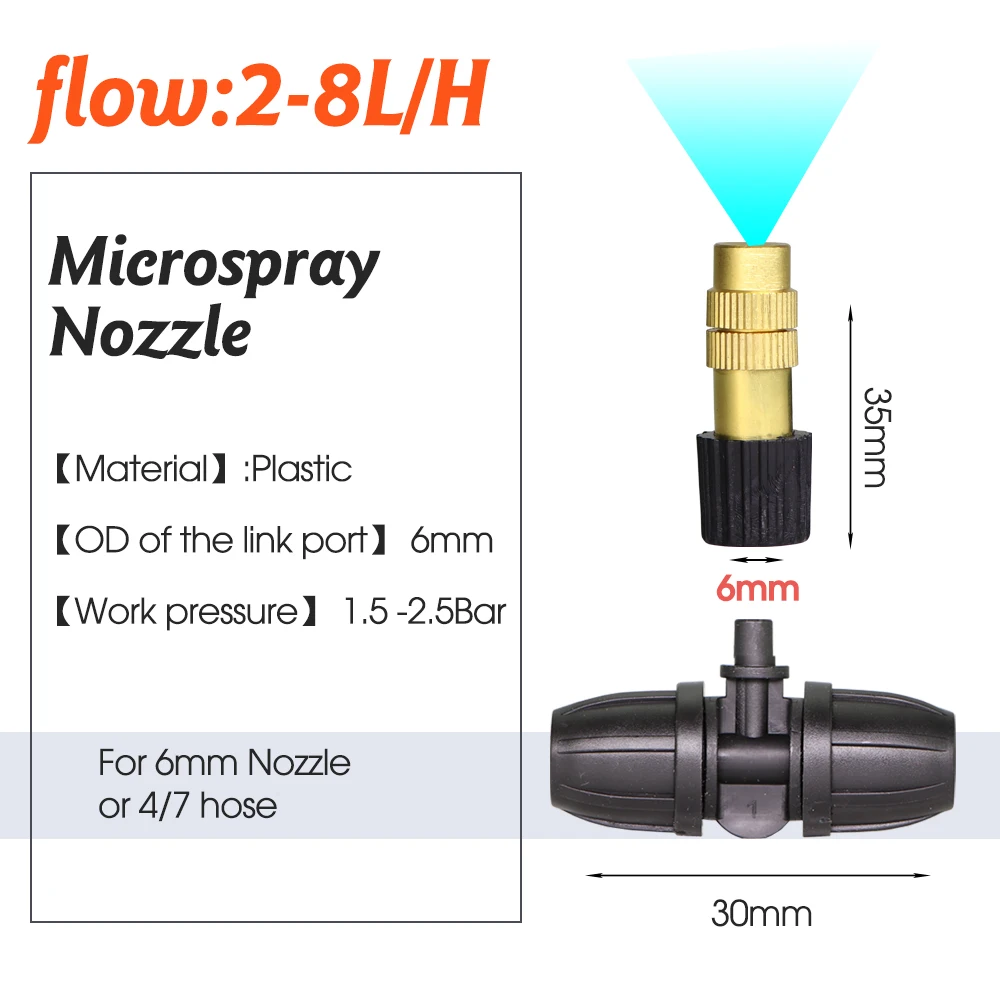 10 szt. Mosiężny dysza zamgławiająca ogrodowy 2-8l/H z blokadą na 4/7mm wąż głowica do spryskiwacza szklarni rozpylający zraszacz chłodzący