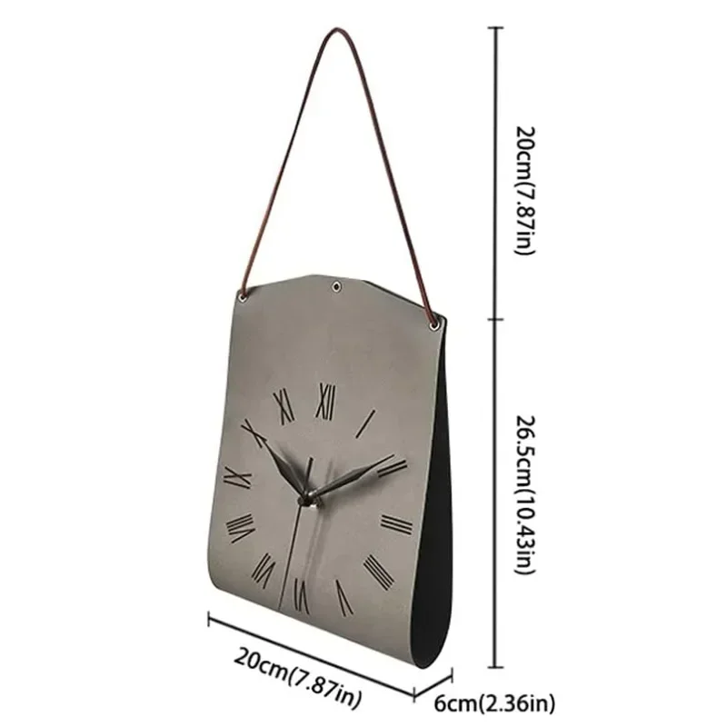 Retro PU Leather Wall Clock Creative Handbag Clock Ornaments Wall-hung Coffee Shop Study Living Room Decorative Wall Clock