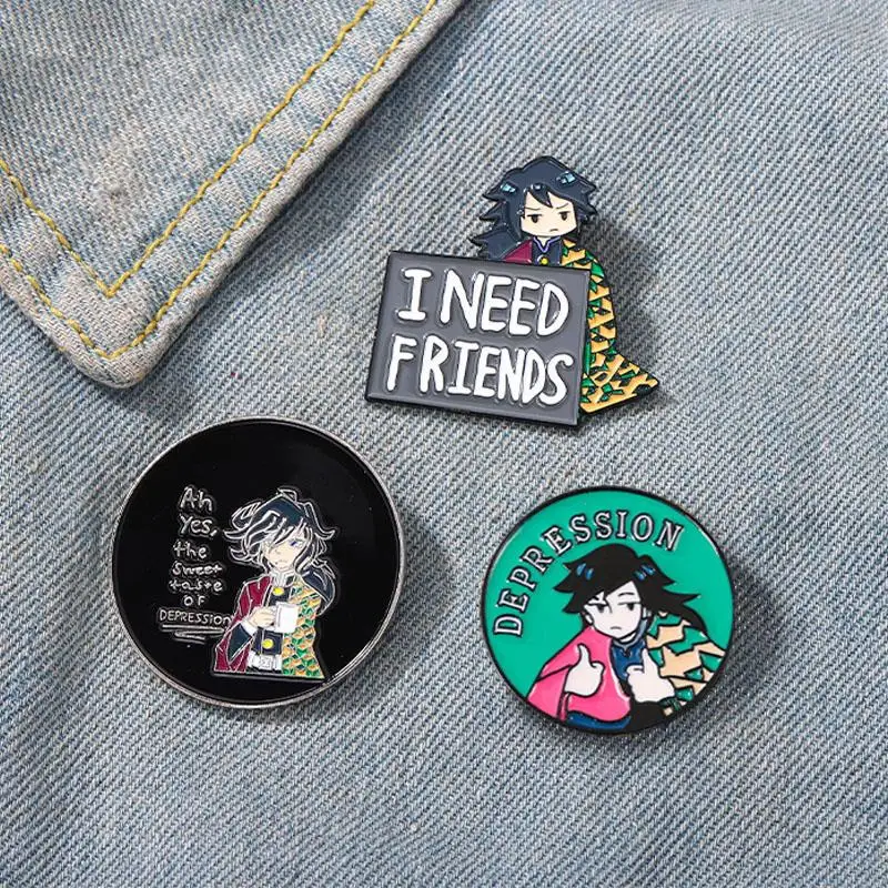 Enamel Pins Custom Anime Brooches Need Friends Lapel Badges Cartoon Jewelry Gift for Fans Friends Tomioka Giyuu Depression