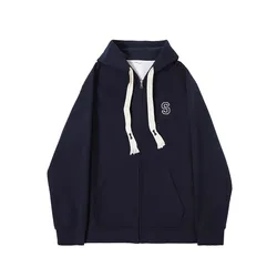 2023 Loose hooded hoodie female students autumn and winter slim everything with navy blue zipper cardigan jk coat top