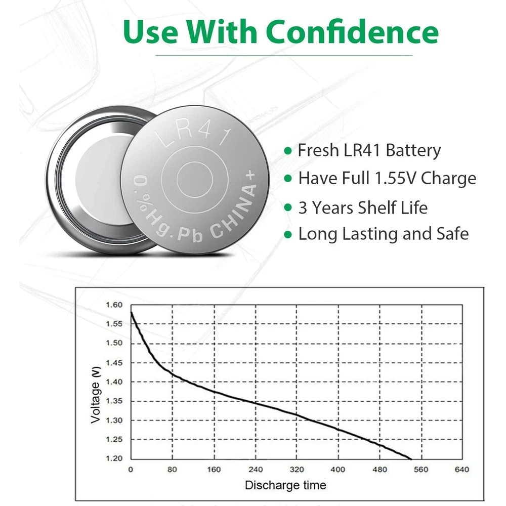 Baterias Alcalinas de Alta Capacidade LR41 para Dispositivos Médicos, Baterias de Célula Moeda Botão, AG3, L736, 392, 384, 192, 1.5V, 2-50Pcs