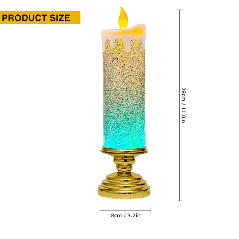 Velas de Natal LED que mudam de cor, vela de água LED com glitter sem chama, luzes de vela LED, mesa de mesa