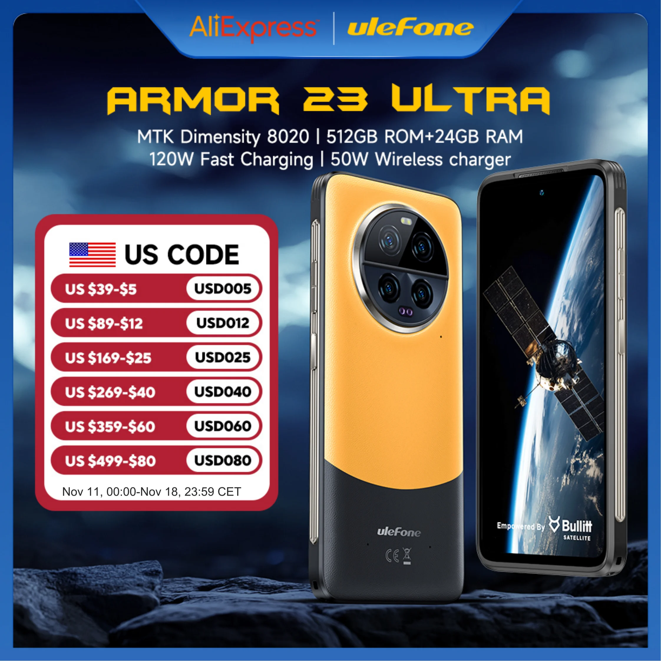 Ulefone Armor 23 Ultra 5G Rugged Phone Satellite Message 120W Smartphone 64MP Night Camera 24GB+512GB NFC Android 13Mobile Phone