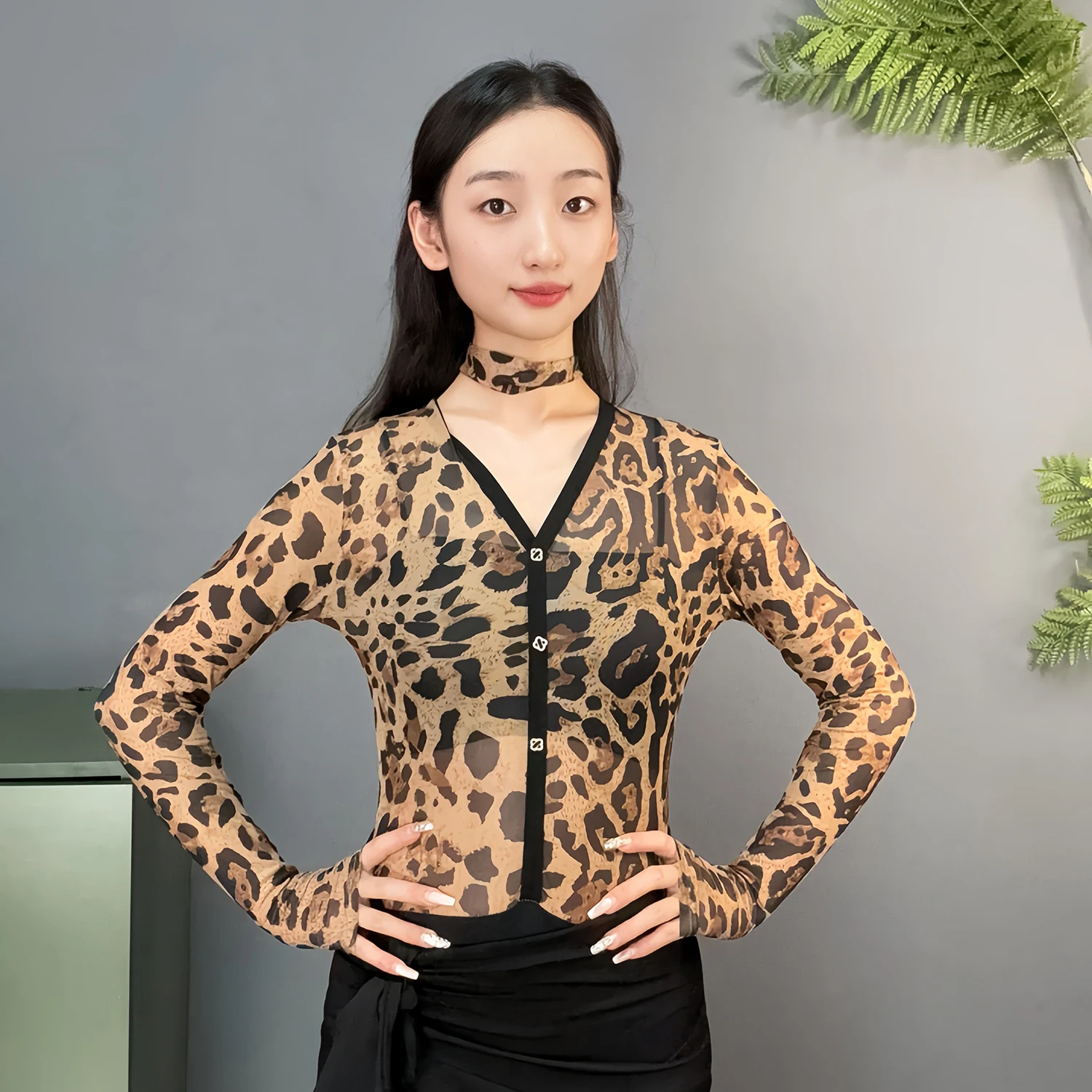 

2025 New Latin Dance Tops For Women Mesh Long Sleeved Bodysuit Samba Chacha Tango Adult Female Latin Practice Clothes XH3711