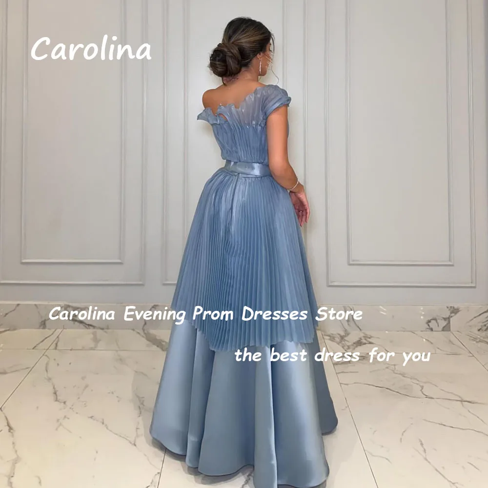 Carolina Dusty Blue One Shoulder Arabia elegant Party Dress 2024 A-Line Floor-Length Short Sleeve Evening Gowns فساتين سهرة