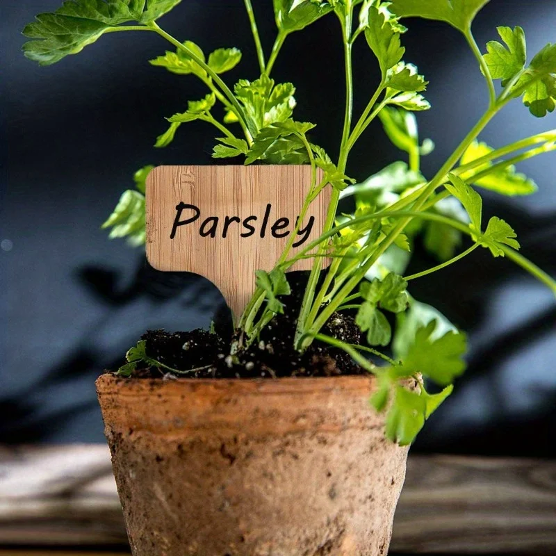 Bamboo Plant Labels, T-Type Wooden Plant Sign Tags Garden Markers for Seed Potted Herbs Flowers Vegetables Plant Tags