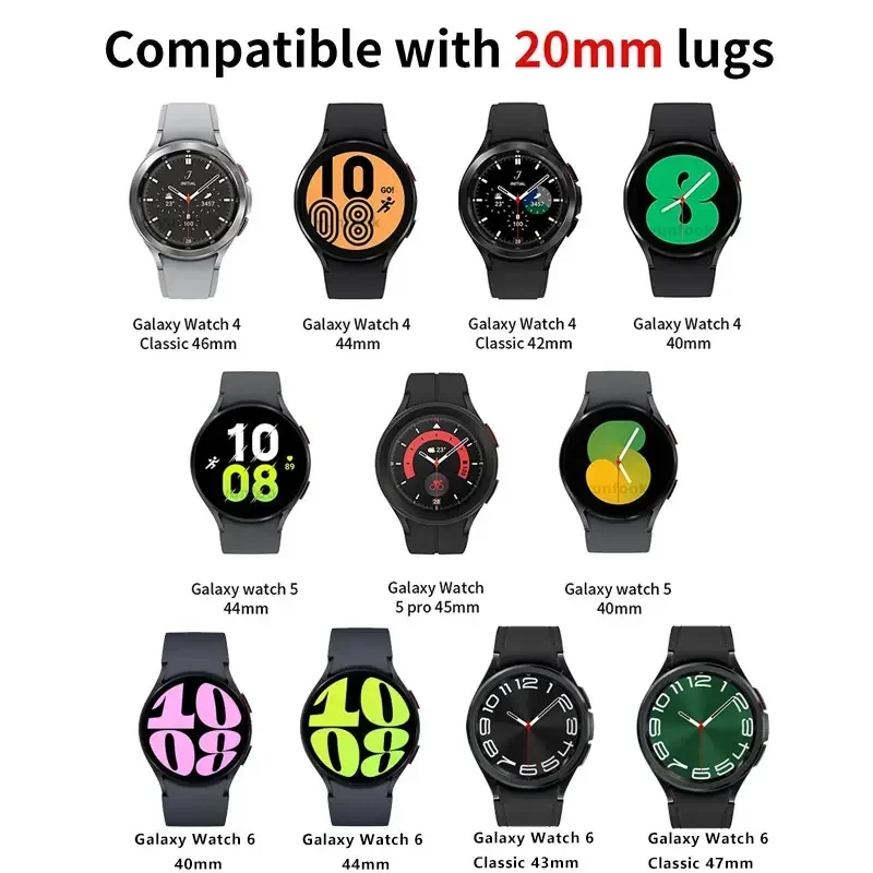 20mm Silicone Strap For Samsung Galaxy Watch 4 6 Classic 47mm/46mm Pro 45mm No Gaps Bracelet Galaxy Watch 7 6 5 4 40mm/44mm Belt