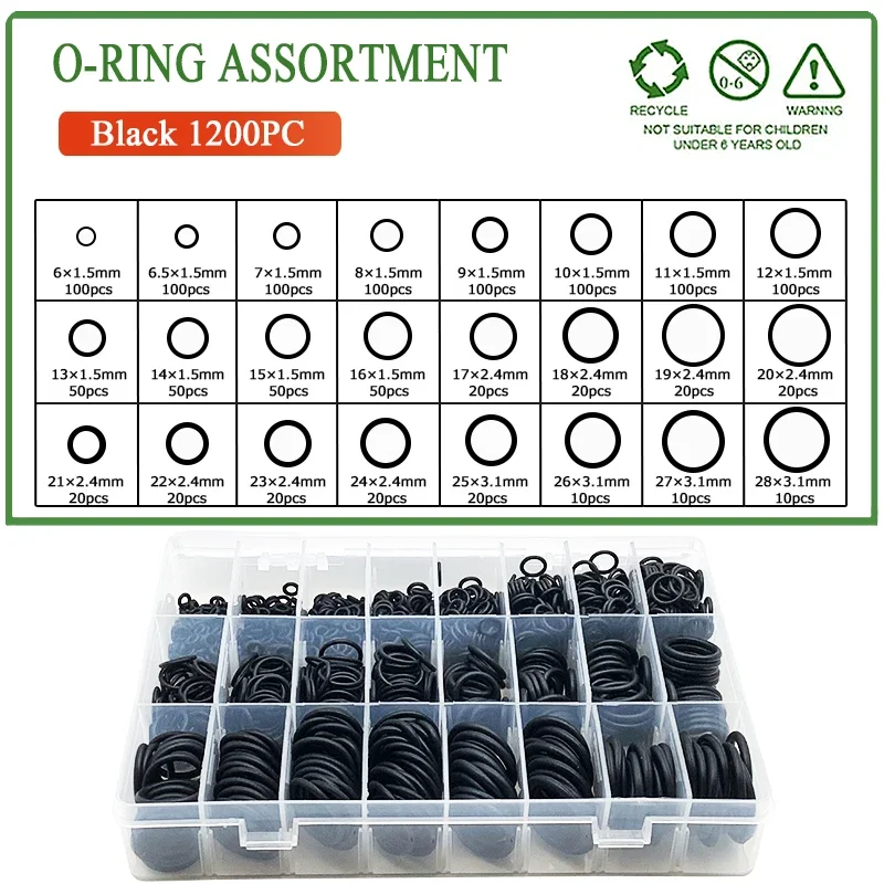 1200pcs Rubber O-ring Boxed For Faucet Hose Connector Seal Valve Water Proof Machine Oil Proof Washer Combo Set Accessories