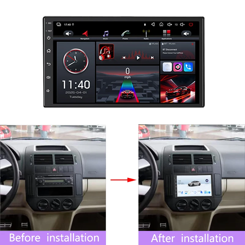 7 "4 + 64GB pour VW Polo 2000 - 2007 autoradio Google carte GPS BT FM commande au volant 2DIN unité principale Android 15 Auto