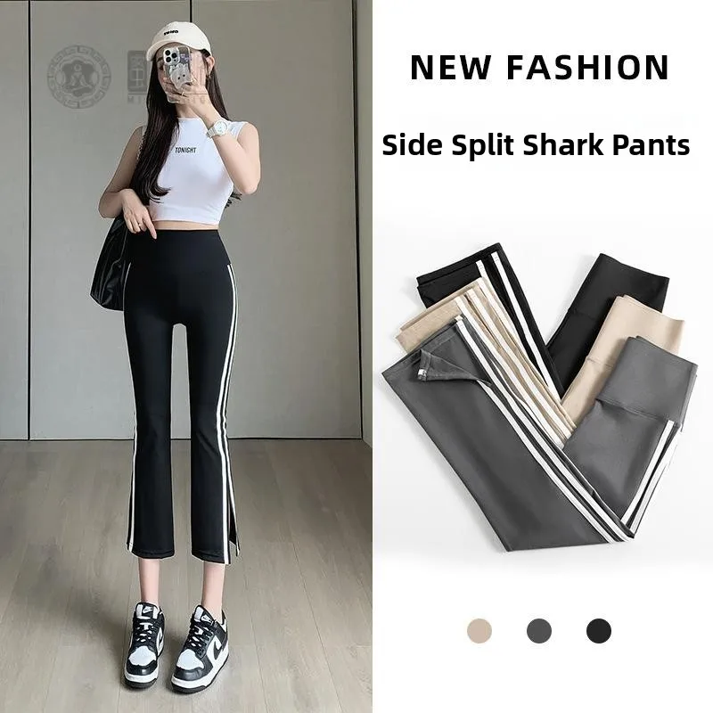 Pantaloni da yoga Bell Bot a vita alta Pantaloni da donna con strato base sottile Abbigliamento estivo da esterno Pantaloni micro svasati divisi bianchi