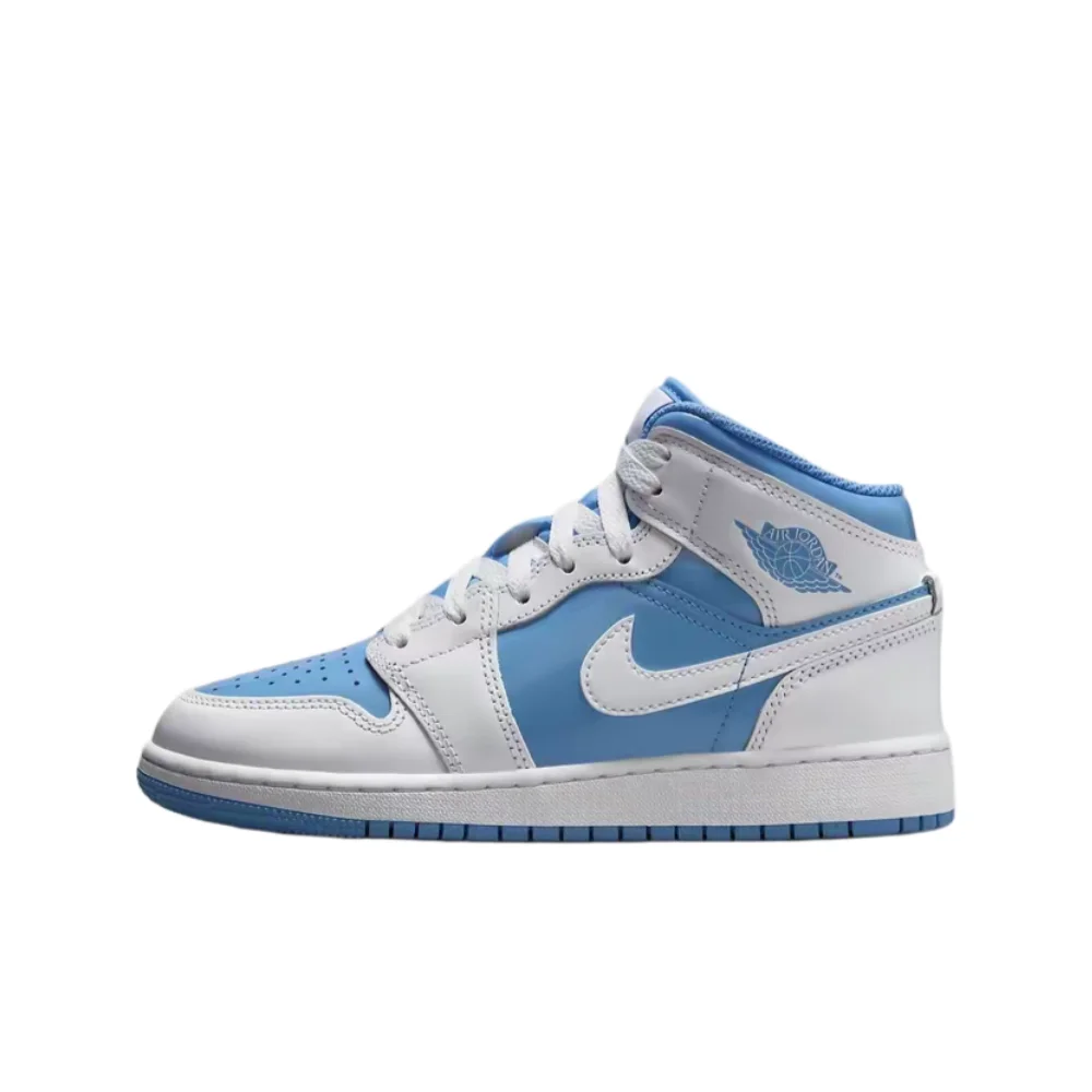 Jordan Air Jordan 1 Mid SE GS Unisex Basketball Shoes – White/Blue, Mid-Top, Non-Slip, Versatile & Fashionable FZ3933-114