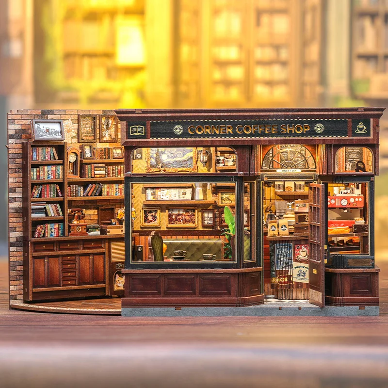 CUTEBEE Book Nook Kit 3D DIY Dollhouse with LED Light Bookshelf Insert Street Shop Series Miniature Model For Home Party Decor