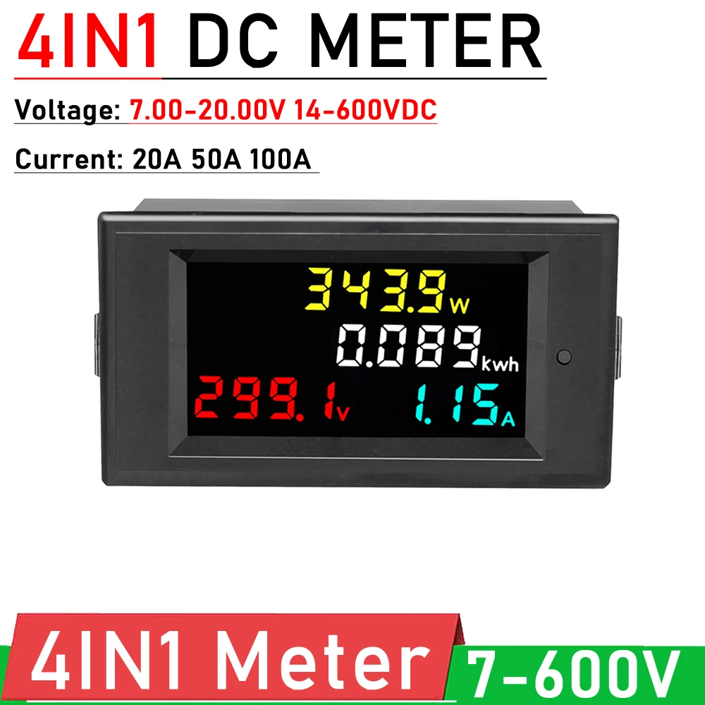 DYKB 4in1 DC 전압계 전류계 전력 디스플레이 미터 DC 7-20V 14V-600V LCD 디지털 전압 증폭기 전기 에너지 미터 배터리, DYKB 4in1