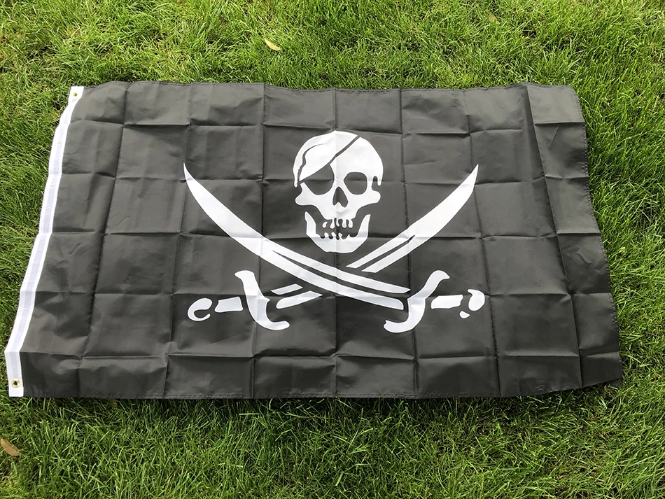 SKY FLAG 3x5Fts 90X150cm Double Broken Skull With Knife Pirate Flag Jack Rackham Jolly Roger Flag For Decoration