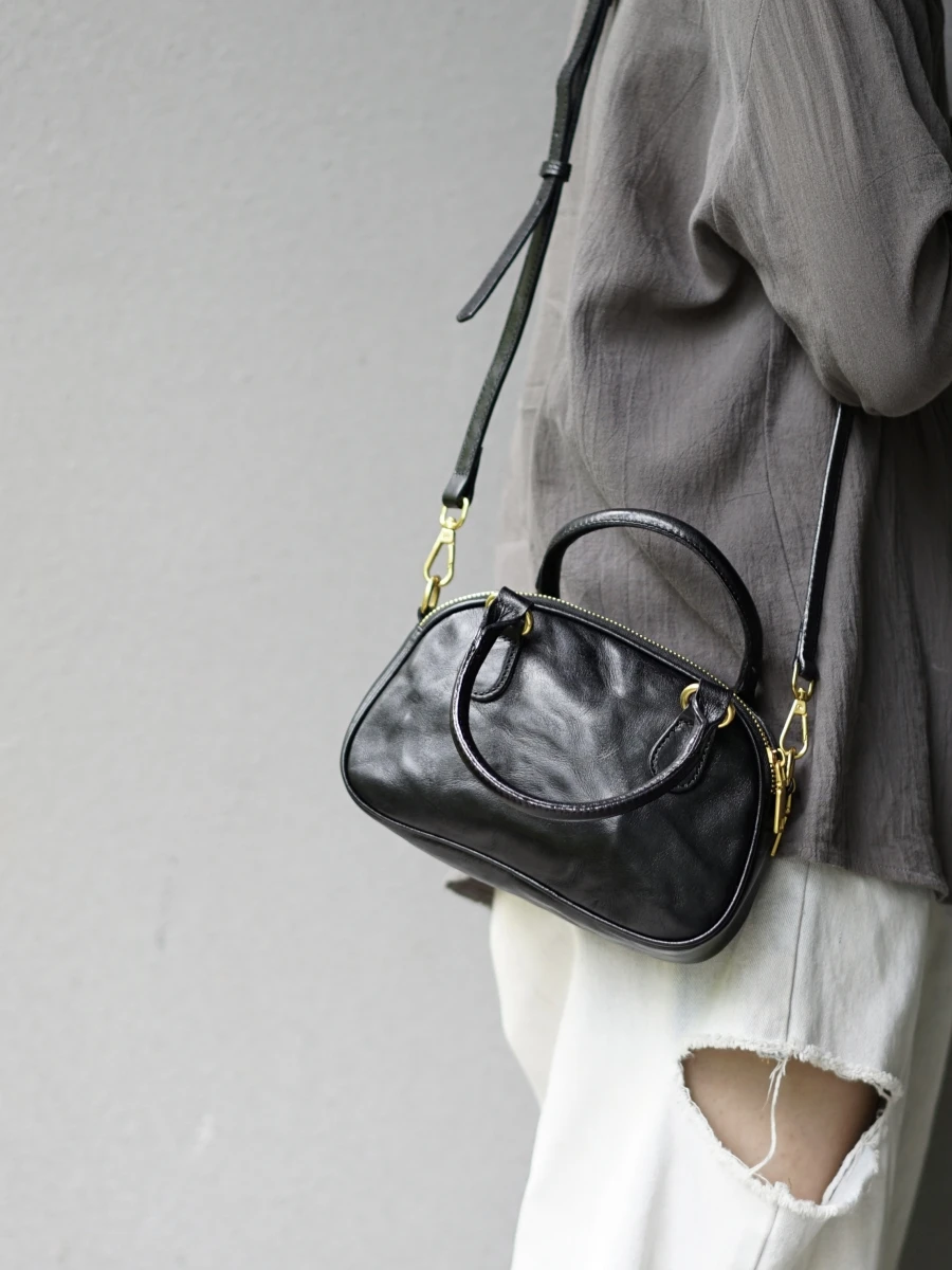 حقيبة كروس صغيرة للنساء من جلد البقر المدبوغ بالخضروات غير الرسمية وحفلات نهاية الأسبوع حقيبة كتف سوداء فاخرة من الجلد الأصلي للسيدات #3