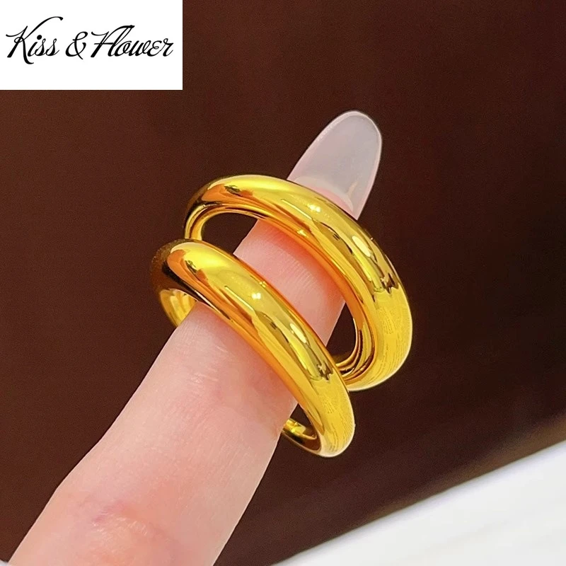 

KISS&FLOWER Gold Shiny Round Rings For Women Female Wedding Party Birthday Christmas Bride Mother Girlfriend Ladies Gifts RG5241