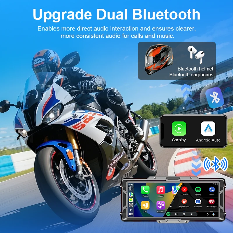 8.1 بوصة Carplay دراجة نارية أندرويد السيارات نظام تحديد المواقع والملاحة شاشة عرض مقاومة للماء ل موتو المزدوج بلوتوث واي فاي لوحة القيادة الرقمية