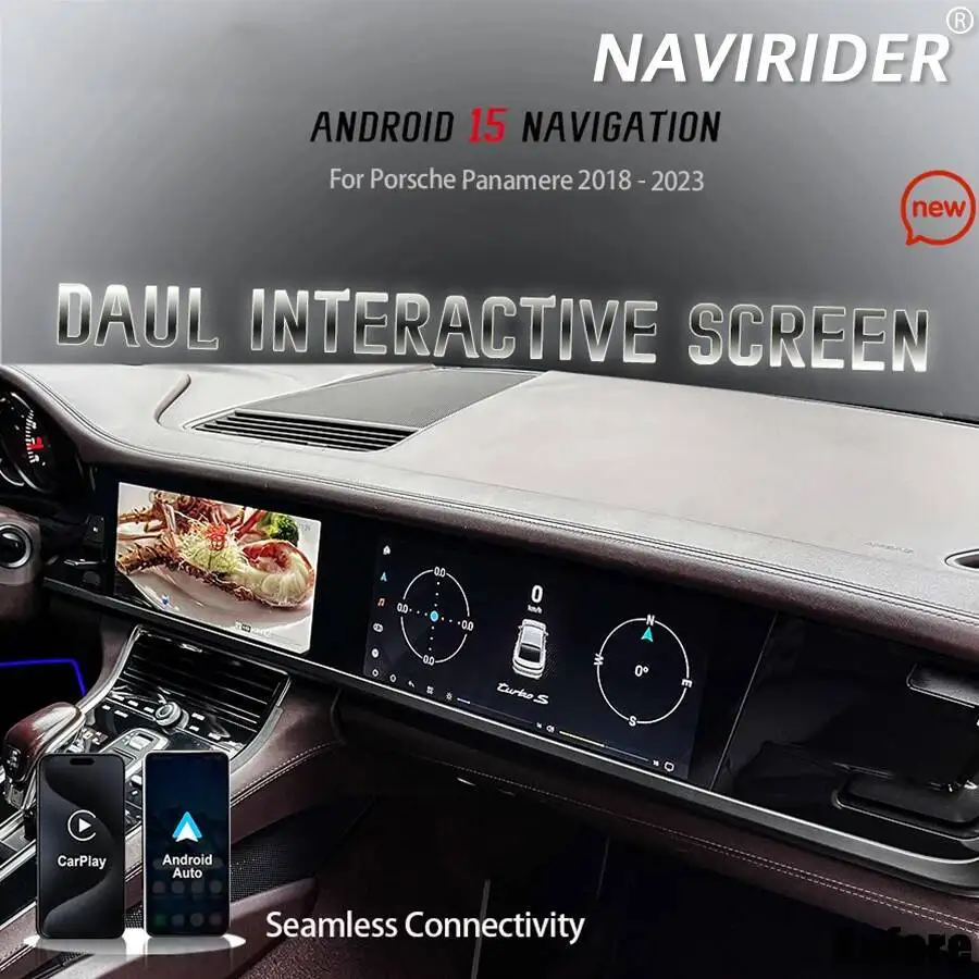 Untuk Porsche Panamera 2017-2023 Layar Baru yang Ditingkatkan Android 15 Stereo Otomatis Video 12.3+12.3 Inci Interaktif GPS Carplay Radio Mobil