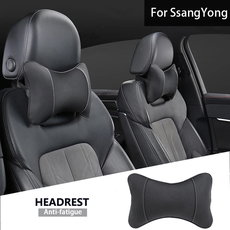 

1Pcs Car Seat Headrest Leather Auto Interior Head Neck Pillow For SsangYong Musso Korando Rexton Kyron Actyon Tivoli Rodius M200