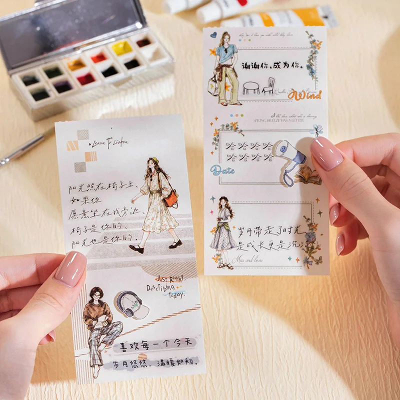 15 Blatt Charakter-Aufkleberbuch Light Chaser Girl Serie Beschreibbares Notizbuch Zubehör 4 Stile DIY Dekoration Vintage