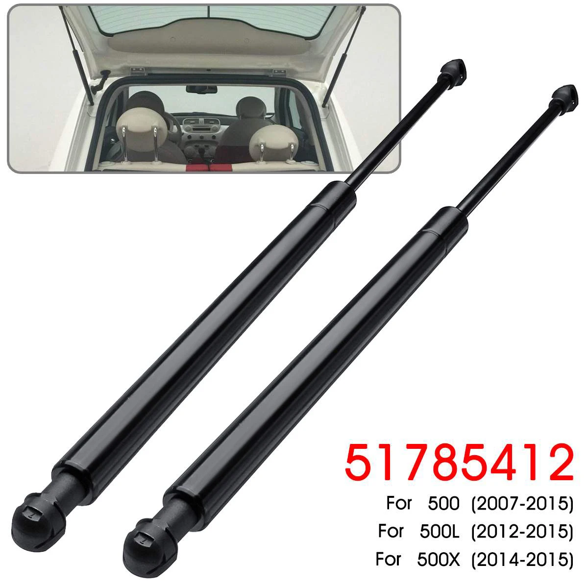 2 Pièces Séries Fenêtre Arrière en Verre Hayon Boot Tronc Gaz Struts Support Support de Tige pour Fiat 500 2007-2017 51785412