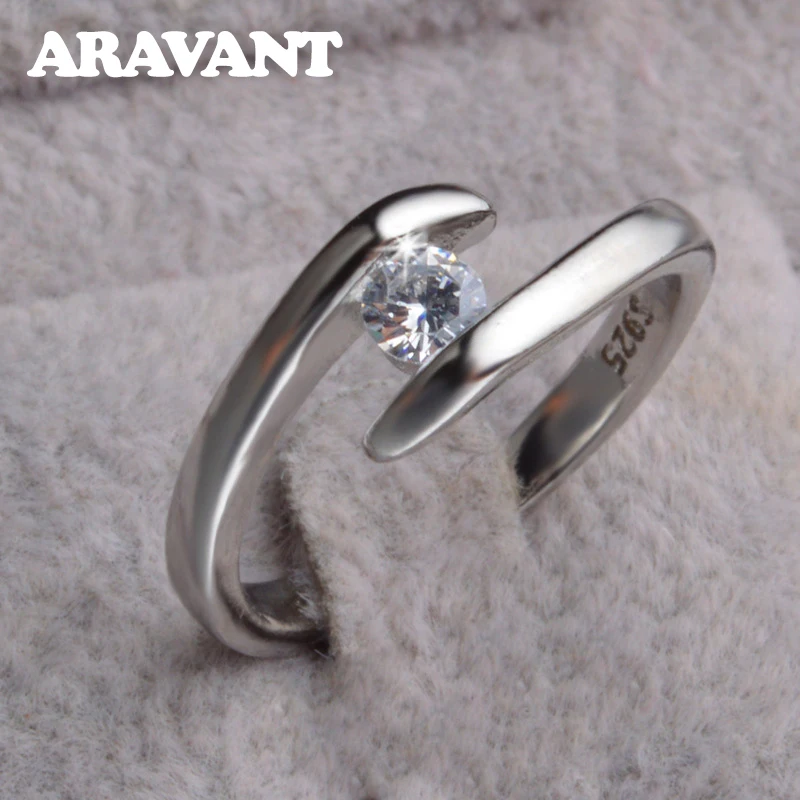 925 Silver Round Zircon Rings For Women Wedding Fashion Jewelry