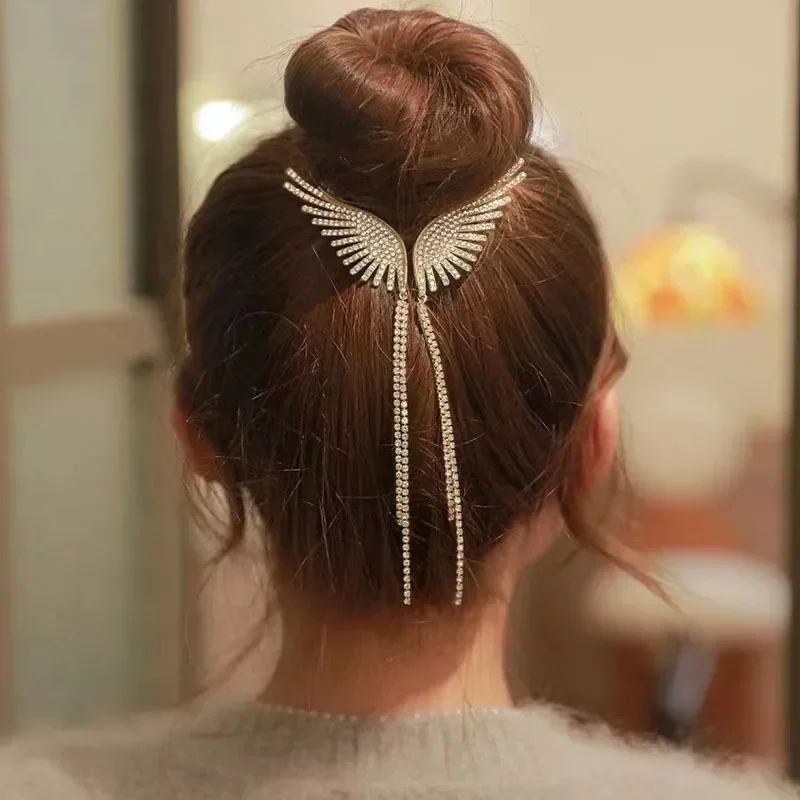 New Angel Wings Pearl Rhinestone Tassel Pill Head Ponytail Buckle Hair Clip Female Korean Hair Card Hair Accessories